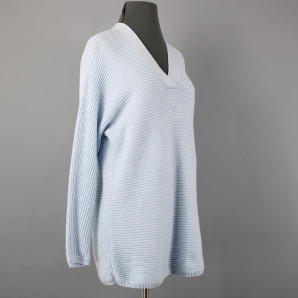 Talbots NEW Sz Mp Lt Blue Textured Knit V Neck Cotton Multi Blend Tunic Sweater
