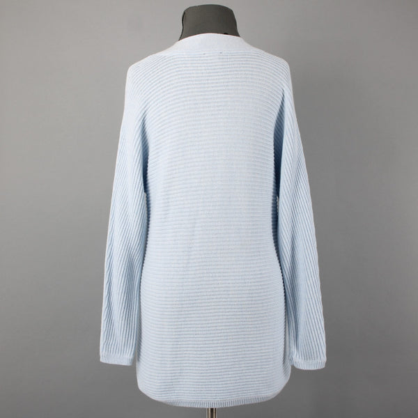 Talbots NEW Sz Mp Lt Blue Textured Knit V Neck Cotton Multi Blend Tunic Sweater