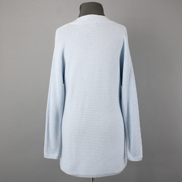 Talbots NEW Sz Mp Lt Blue Textured Knit V Neck Cotton Multi Blend Tunic Sweater