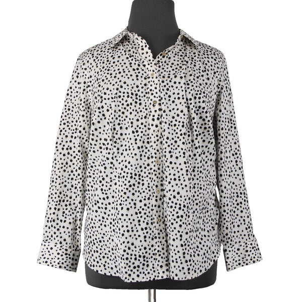 Talbots Top Sz 18W White Black Gold Metallic Animal Print Cotton Spandex Top