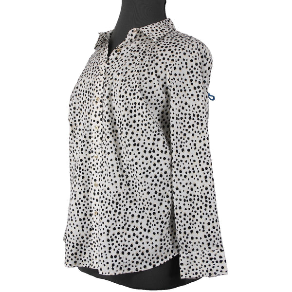 Talbots Top Sz 18W White Black Gold Metallic Animal Print Cotton Spandex Top