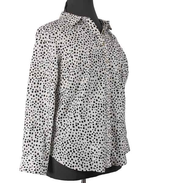 Talbots Top Sz 18W White Black Gold Metallic Animal Print Cotton Spandex Top
