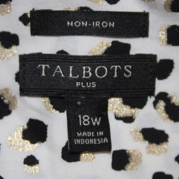 Talbots Top Sz 18W White Black Gold Metallic Animal Print Cotton Spandex Top