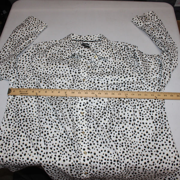 Talbots Top Sz 18W White Black Gold Metallic Animal Print Cotton Spandex Top
