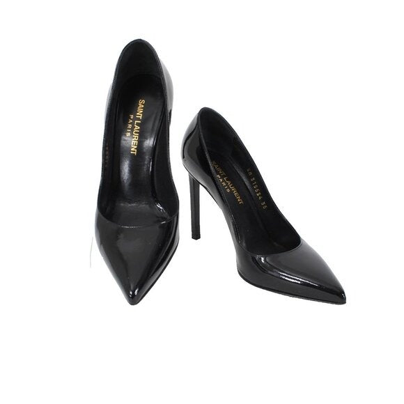 Saint Laurent ZOE Sz 35 Black Patent Leather 315534 4" Slim Square High Heels