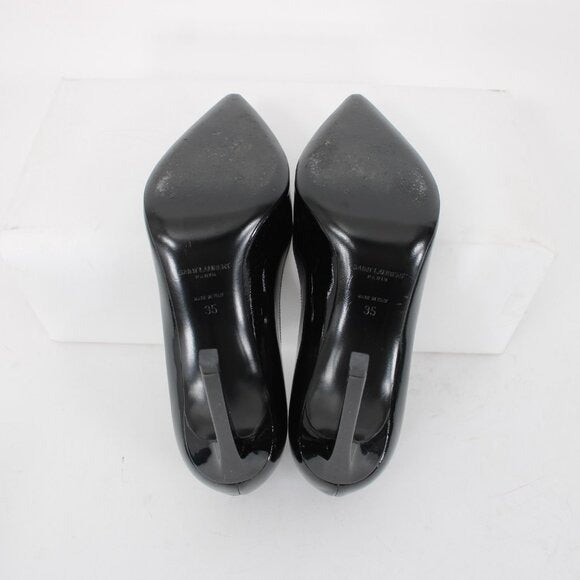 Saint Laurent ZOE Sz 35 Black Patent Leather 315534 4" Slim Square High Heels