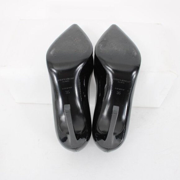 Saint Laurent ZOE Sz 35 Black Patent Leather 315534 4" Slim Square High Heels