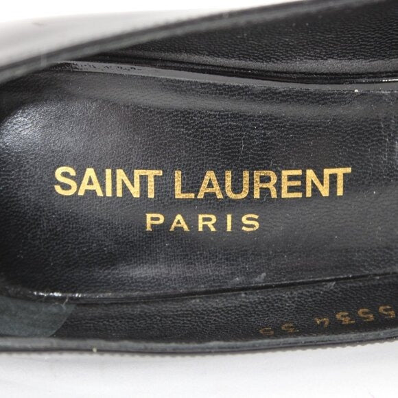 Saint Laurent ZOE Sz 35 Black Patent Leather 315534 4" Slim Square High Heels