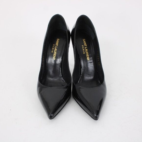 Saint Laurent ZOE Sz 35 Black Patent Leather 315534 4" Slim Square High Heels
