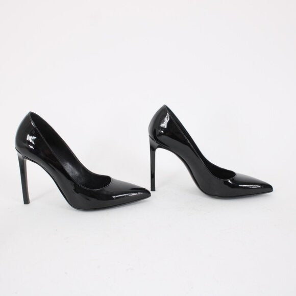Saint Laurent ZOE Sz 35 Black Patent Leather 315534 4" Slim Square High Heels