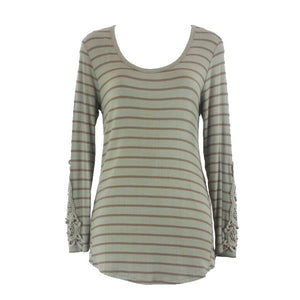 Cha Cha Vente NWT $22 Sz PL Olive Brown Bead Applique Slv Knit Rayon Blend Top