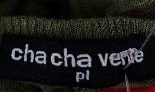 Cha Cha Vente NWT $22 Sz PL Olive Brown Bead Applique Slv Knit Rayon Blend Top