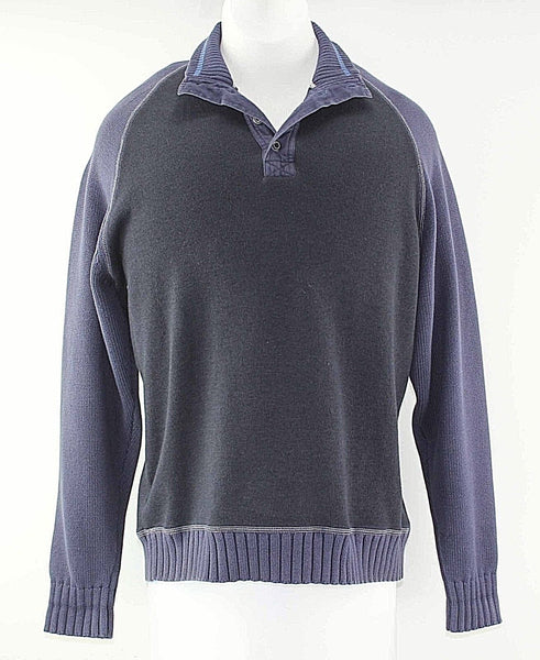 Tommy Bahama Sz M Light & Dark Navy 3 Button 100% Cotton Men's Sweater