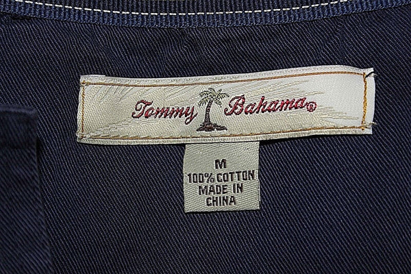 Tommy Bahama Sz M Light & Dark Navy 3 Button 100% Cotton Men's Sweater