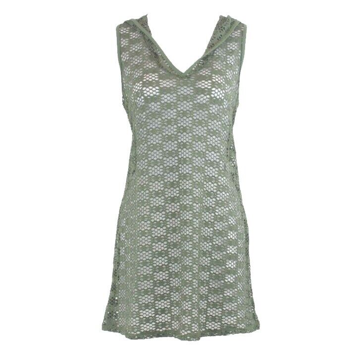 Athena Sz S Olive Lace Net Hooded V-Neck Nylon Spandex Cover Up
