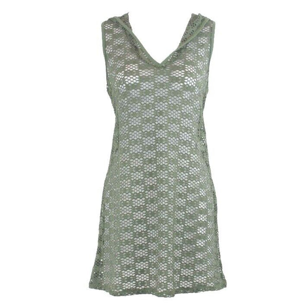 Athena Sz S Olive Lace Net Hooded V-Neck Nylon Spandex Cover Up