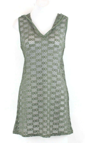 Athena Sz S Olive Lace Net Hooded V-Neck Nylon Spandex Cover Up