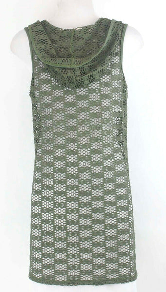 Athena Sz S Olive Lace Net Hooded V-Neck Nylon Spandex Cover Up