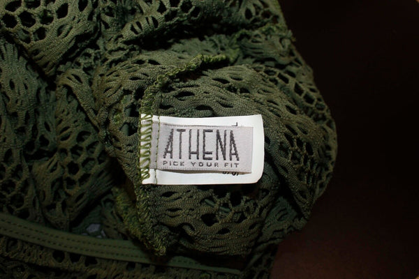 Athena Sz S Olive Lace Net Hooded V-Neck Nylon Spandex Cover Up