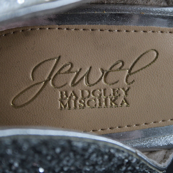Badgley Mischka Jewel Sz 9 Silver Pave Rhinestone Glitter Man Made 4" Heel