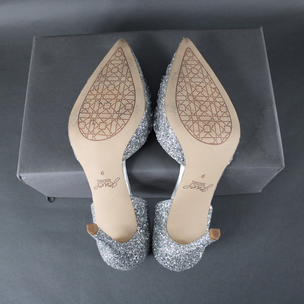 Badgley Mischka Jewel Sz 9 Silver Pave Rhinestone Glitter Man Made 4" Heel