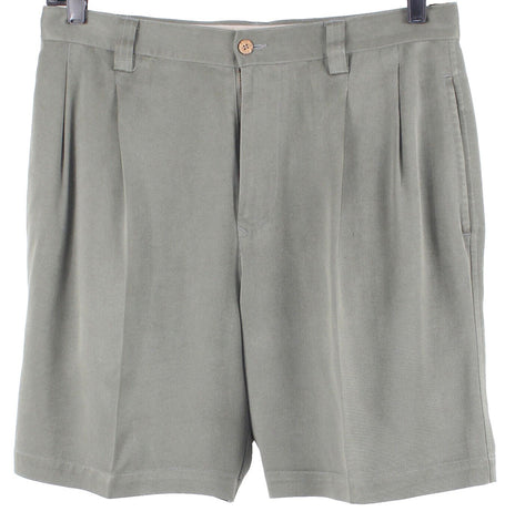 Tommy Bahama Relax Sz 33 x 7 Olive Pleated Silk Shorts