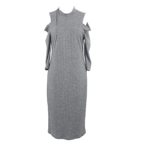 White House Black Market Sz M Heathered Gray Ribbed Lined Poly Blend Dress