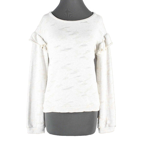 Generation Love Sz S Gray Tan Ruffled Distressed Cotton Blend Sweater Top