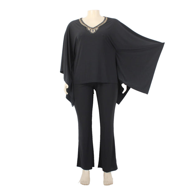 Antthony Top Pant Set NEW Sz L Black Bronze Flared Sleeves Poly Spandex Pant Set