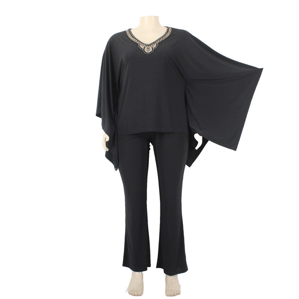 Antthony Top Pant Set NEW Sz L Black Bronze Flared Sleeves Poly Spandex Pant Set