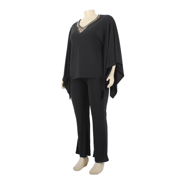 Antthony Top Pant Set NEW Sz L Black Bronze Flared Sleeves Poly Spandex Pant Set