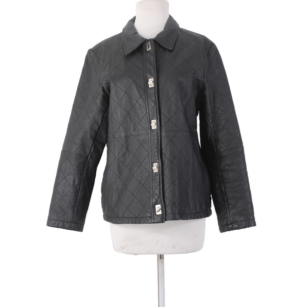 Dialogue Jacket Sz S Black Silver Collared Pockets  100% Leather Polyester Lined