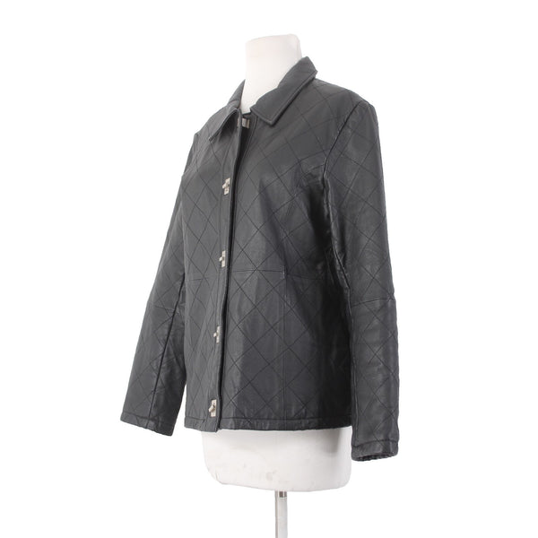 Dialogue Jacket Sz S Black Silver Collared Pockets  100% Leather Polyester Lined