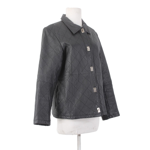 Dialogue Jacket Sz S Black Silver Collared Pockets  100% Leather Polyester Lined