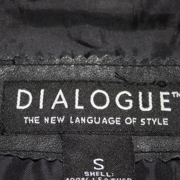 Dialogue Jacket Sz S Black Silver Collared Pockets  100% Leather Polyester Lined