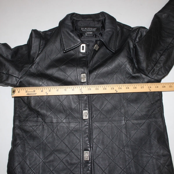 Dialogue Jacket Sz S Black Silver Collared Pockets  100% Leather Polyester Lined
