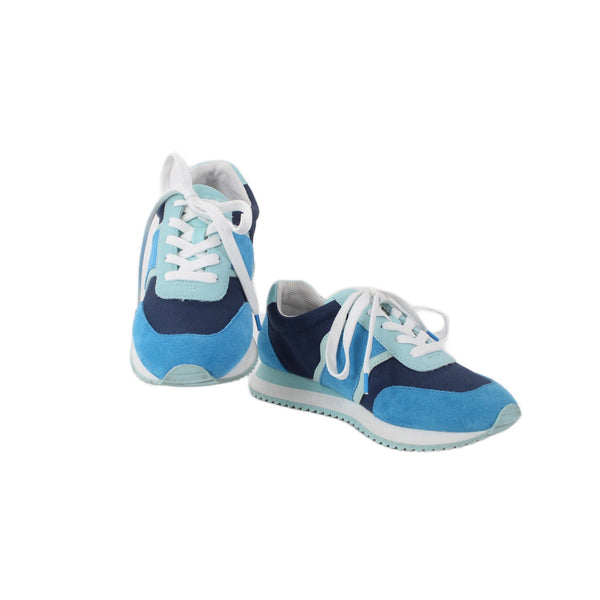 Talbots Tennies Shoes Sz 5.5 M Blue Navy White Lace Up Leather Fabric Suede 1"