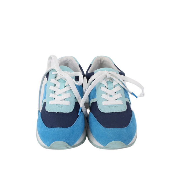Talbots Tennies Shoes Sz 5.5 M Blue Navy White Lace Up Leather Fabric Suede 1"
