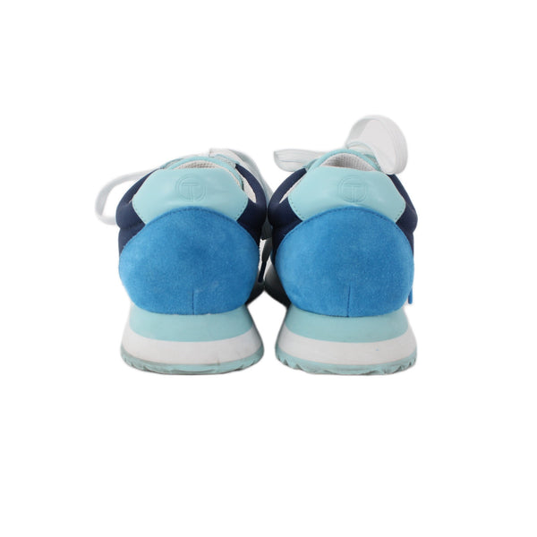 Talbots Tennies Shoes Sz 5.5 M Blue Navy White Lace Up Leather Fabric Suede 1"