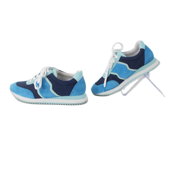 Talbots Tennies Shoes Sz 5.5 M Blue Navy White Lace Up Leather Fabric Suede 1"