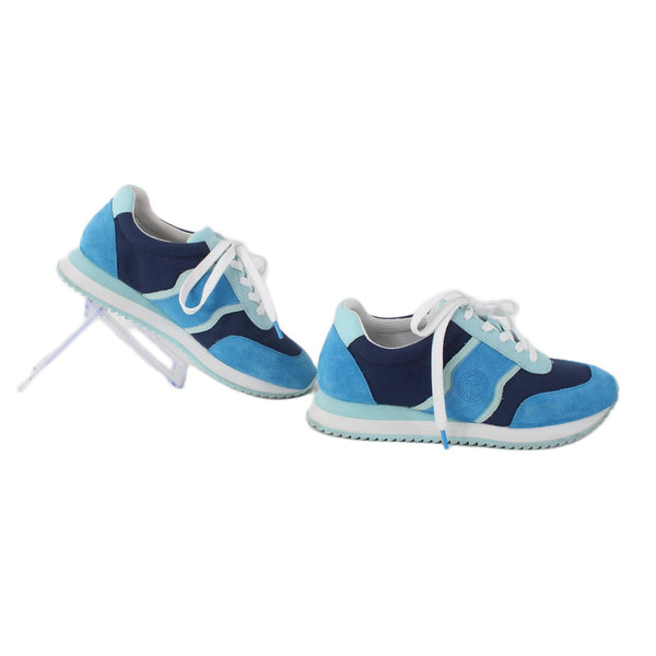 Talbots Tennies Shoes Sz 5.5 M Blue Navy White Lace Up Leather Fabric Suede 1"