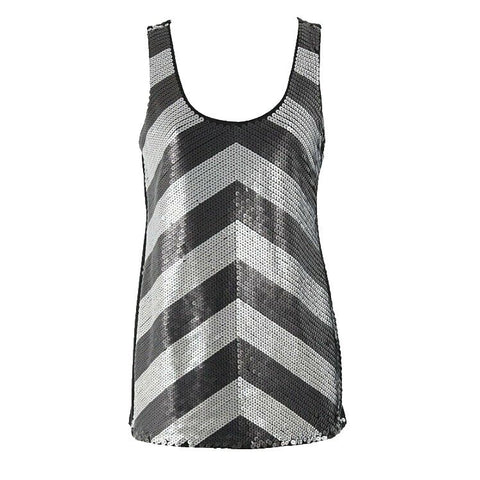 INC Sz S Black Silver Chevron Front Full Sequins Cotton Spandex Dressy Tank Top