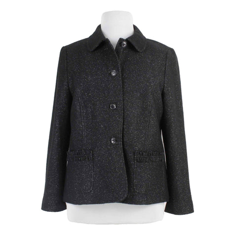 Talbots NEW $140 Sz 18 Black Metallic Button Up Lined Rayon Wool Poly Jacket