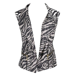 Chicos NEW $99 Sz 2 Black White Zebra Print Linen Rayon Vest