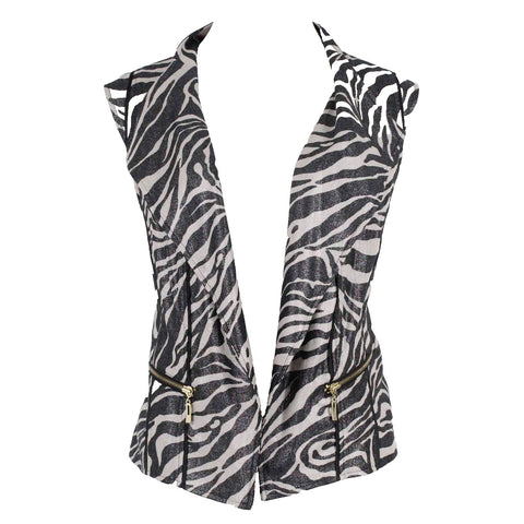 Chicos NEW $99 Sz 2 Black White Zebra Print Linen Rayon Vest