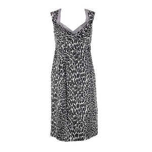Nanette Lepore Sz 4 Black Gray Animal V Neck Silk Acetate Lined Dress