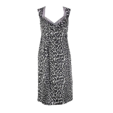 Nanette Lepore Sz 4 Black Gray Animal V Neck Silk Acetate Lined Dress
