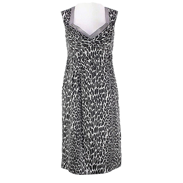 Nanette Lepore Sz 4 Black Gray Animal V Neck Silk Acetate Lined Dress