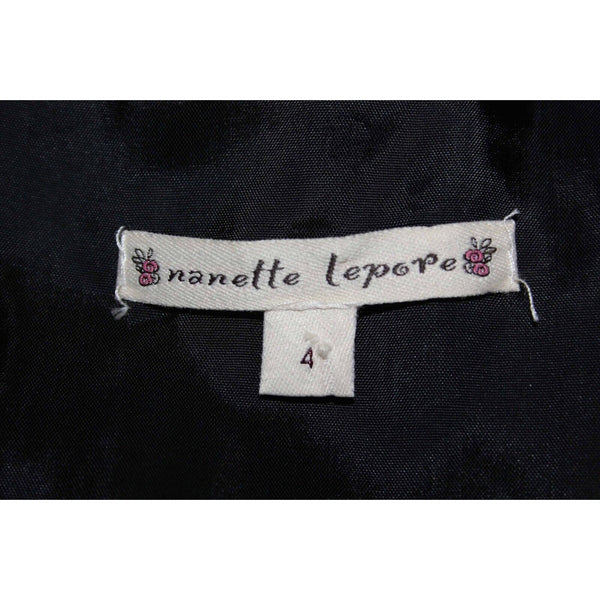 Nanette Lepore Sz 4 Black Gray Animal V Neck Silk Acetate Lined Dress
