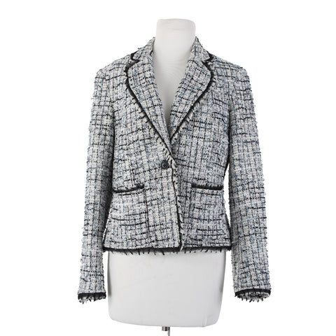 Anne Klein Sz 8 White Blue Pink Multi Color Poly Acrylic Tweed Blazer Jacket
